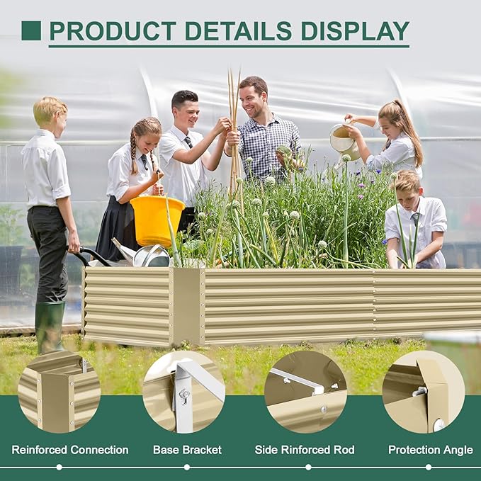 Land Guard 6x3x3ft Rectangular Galvanized Raised Garden Beds Large-Capacity Metal Planter Box Outdoor Durable Deep Raised Garden Bed 3ft Tall Raised Beds for Gardening Vegetables Cream Yellow