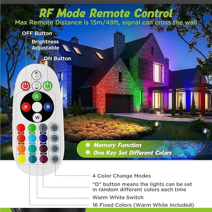 8PCS Color Changing RGBW COB Underground Garden Lights - 10W LED Recessed Spotlight with Remote Control IP67 Waterproof Outdoor Buried Lights