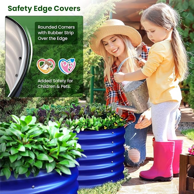 Olle Metal Raised Garden Bed 17 Tall Twin Round Raised Garden Bed Garden Boxes Outdoor Raised Bed Kit Galvanized Planter Boxes Garden Planters for Outdoor Plants Cobalt Blue 24 X 17