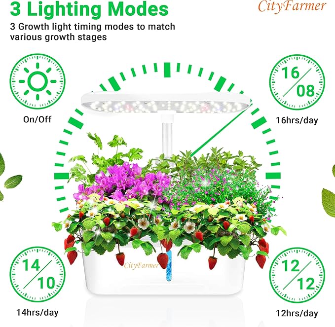 Indoor Hydroponics Growing System: Indoor Fresh Vegetable Herb Garden Kit with LED Grow Light Quiet Smart Water Pump Automatic Timer - Planter for Home Kitchen Office (White 12 pod)