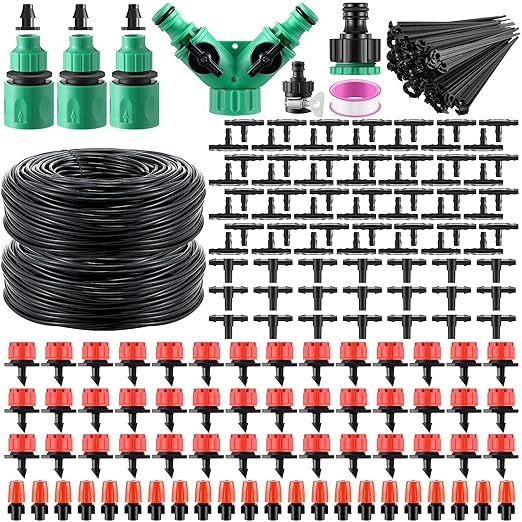 VIHOSE 328 FT Drip Irrigation System Kit 1/4 Blank Distribution Tubing Automatic Garden Watering Sprinkler System Sprinkler Kit for Garden Raised Bed Greenhouse Yard Lawn Plant Misting System