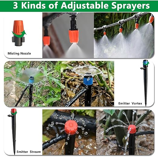 135PCS 240FT Drip Irrigation System Set Automatic Drip Irrigation Kit for Greenhouse Yard Lawn Plant with 1/2 inch Hose 1/4 inch Distribution Tubing and Accessories