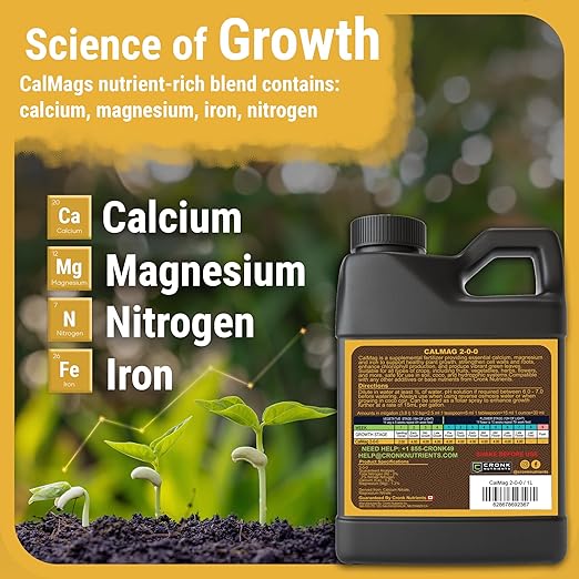 Cronk Nutrients CalMag 2-0-0 - Calcium Magnesium and Iron Plant Fertilizer – Compatible with Soil Soilless and Hydroponic Garden – Correct Common Deficiencies for Indoor &amp Outdoor Plants 1L