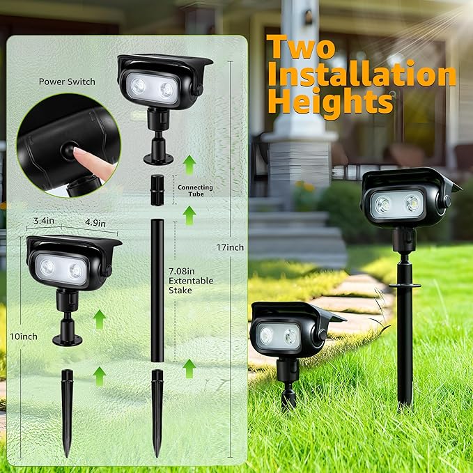 Ollny Solar Lights Outdoor Waterproof IP65 4 Pack Super Bright LED 2 Lighting Modes 360° Rotation Solar Spot Lights Outdoor Auto On/Off Landscape Lighting for Yard Garden Pathway (Cool White)