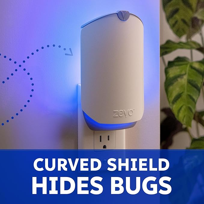 Zevo 4 Flying Insect Traps &amp 4 Cartridges - Plug In Fly Trap &amp Indoor Bug Catcher for Gnats House &amp Fruit Flies - Mess-Free - Use in Any Room - Uses Blue &amp UV Light (4 Plug In Devices