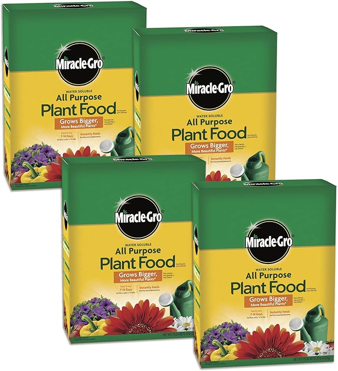 Miracle-Gro Water Soluble All Purpose Plant Food - Fertilizer For All Indoor or Outdoor Plants including Roses Flowers Vegetables Houseplants Trees and Shrubs 10 lbs. (4-Pack)