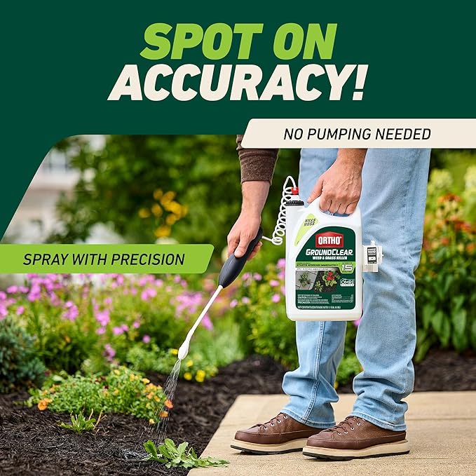 Ortho GroundClear Weed &amp Grass Killer with Comfort Wand - Kills Dandelions Chickweed Crabgrass Moss &amp More OMRI Listed Ready-to-Use Grass and Weed Killer Spray 1.1 gal.