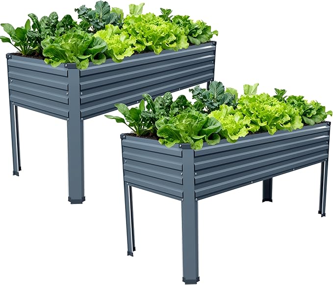 Vengarus Galvanized Raised Garden Bed Outdoor with Legs48×18×30in Metal Elevated Raised Planter Box for Backyard Patio Balcony 300lb CapacityGrey(2PCS)