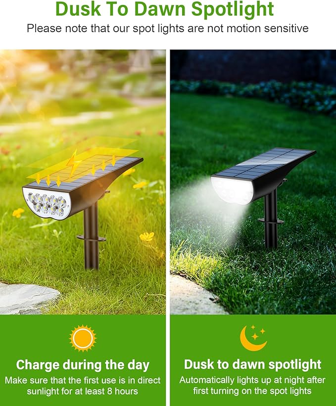 Solar Spot Lights Outdoor Solar Lights Outdoor Waterproof IP65 3 Brightness Modes Dusk to Dawn Landscape Spotlights for Yard Garden Pathway Tree Decoration Cool White 6 Pack