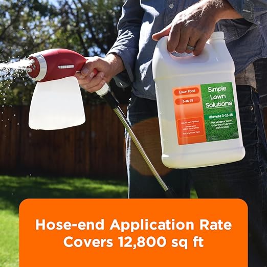 Ultimate 3-18-18 Lawn Food Liquid Fertilizer- Easy to Use Concentrated Spray- Any Grass Type- Summer &amp Fall - Simple Lawn Solutions- Turf Hardiness &amp Root Vigor- Phosphorus and Potassium (1 Ga