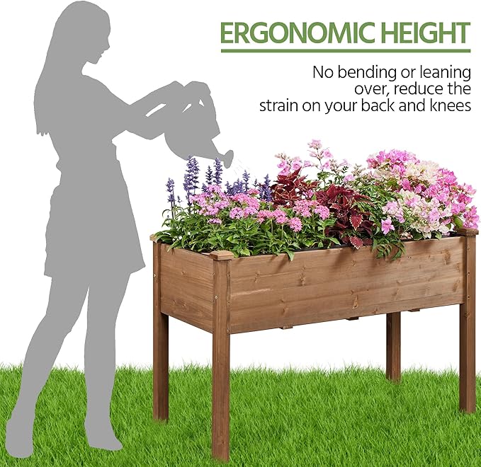 Yaheetech 1pc Raised Garden Bed 48x24x30in Elevated Wooden Horticulture Planter Box with Legs Standing Growing Bed for Gardening/Backyard/Patio/Balcony Dark Brown