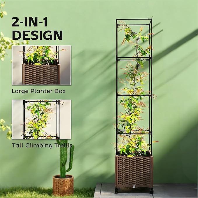 Rolling Raised Garden Bed with Attached Trellis Elevated Plant Cage for Easy-Access Gardening - No-Bend Design with Wheels Ideal for Tomatoes Cucumbers &amp Senior Gardeners