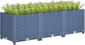Outsunny 4 x 1 x 1 ft Raised Garden Bed Indoor Outdoor Plastic Planter Box with Drainage Holes Drain Plugs and Water Reservoirs for Vegetables Herbs Flowers &amp Succulents Blue