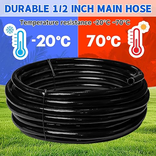 50 FT 1/2 Inch Drip Irrigation Tubing Main Drip Line Hose Tube for Garden Watering Landscape Irrigation System (Includes 2 Pack 6-Way Connector and 1/2 Straight Connector)