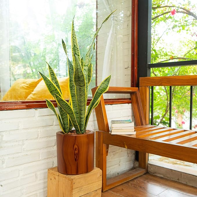 7.8 in. Dark Wood Plastic Self Watering Planter Pot