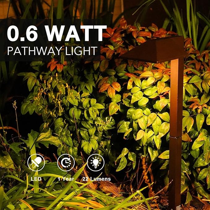 GOODSMANN 4PK Path Lights LED Low Voltage Landscape Lighting 0.6 Watt 22 Lumens Garden Lights with 2PK 3W 200 Lumens Spotlights Outdoor Lighting with Metal Stake and Connector