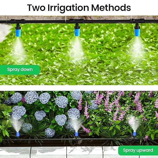 MIXC 65FT Greenhouse Watering System- Quick Efficient Connector Hanging Plant Watering System Automatic Mist Irrigation Kit with 1/4 Blank Tubing and Misting Nozzles