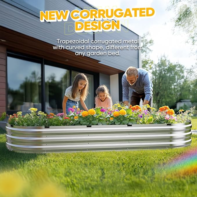 KING BIRD Raised Garden Bed Kit 2025 Upgraded Quick-Setup Galvanized Planter Garden Box Outdoor for Gardening Vegetables Flowers 94x36x12 in Silver