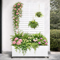 Metal Planter Box with Trellis 43” L x 16” W x 71” H Raised Garden Bed with Wheels Privacy Planters for Patio Metal Planter Box with Drainage Holes White