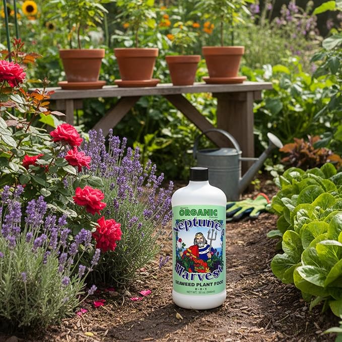 Neptune’s Harvest Seaweed Plant Food (0-0-1) - Multi-Purpose Seaweed Organic Liquid Fertilizer - Indoor &amp Outdoor Plant Fertilizer for Lawns Gardens Vegetables &amp Flowers (Quart)