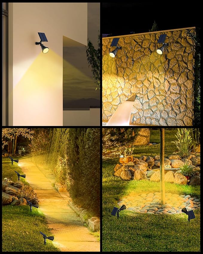 Solar Spot Lights Outdoor 8 Pack Outdoor Solar Lights for Yard 4 Lighting Mode Solar Landscape Spotlights with Auto On/Off 2-in-1 Waterproof Wall Lights for Garden Walkway (Warm White)