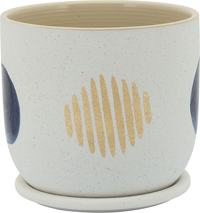 8 Funky Planter W Saucer White