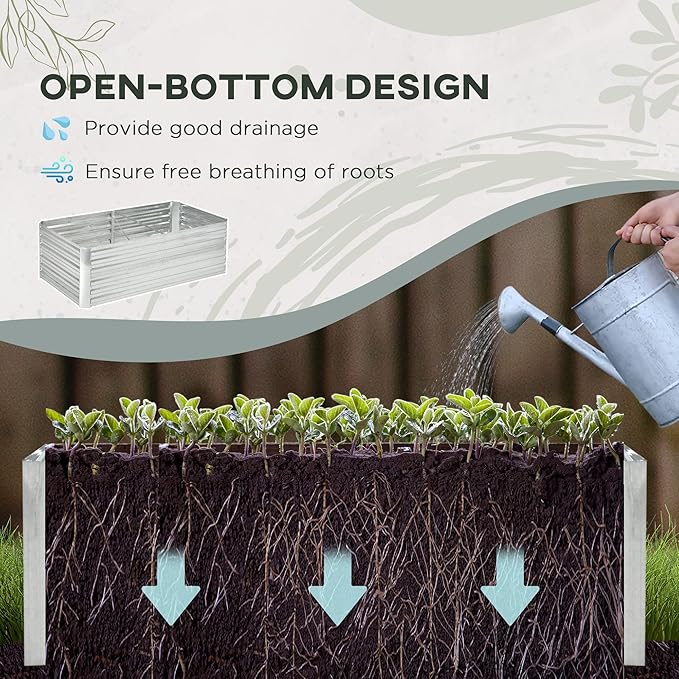 Galvanized Raised Garden Bed Kit with Reinforcing Bars Large and Tall Metal Planter Box for Vegetables Flowers and Herbs 6' x 3' x 2' Silver