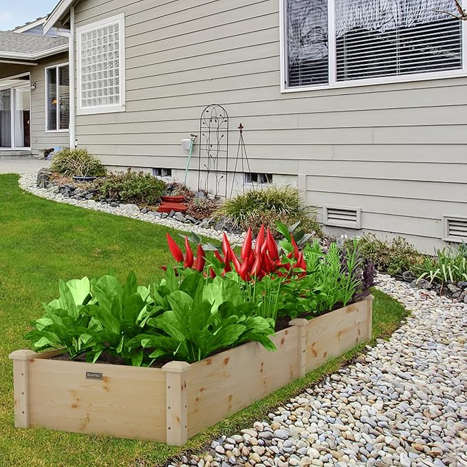 Giantex Raised Garden Bed 95 Lx24 Wx10 H Outdoor Wood Planter Box for Vegetables Flowers Herbs Fruits Easy-Assembly Wooden Planter Raised Bed for Backyard Garden Lawn