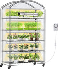 5 Tier Metal Plant Stand with Grow Light &amp PVC Cover Portable Mini Greenhouse with Shelves Adjustable Small Indoor Green House with Grow Light for Indoor Plants Seedling Rack 49x21.6x79