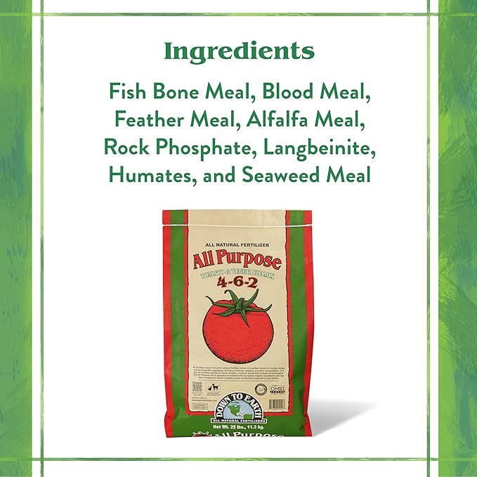 Down To Earth All Natural Fertilizers Organic All Purpose Tomato &amp Vegetable Mix - Plant Food for Tomatoes Peppers Herbs and Flowers 4-6-2 25 lb