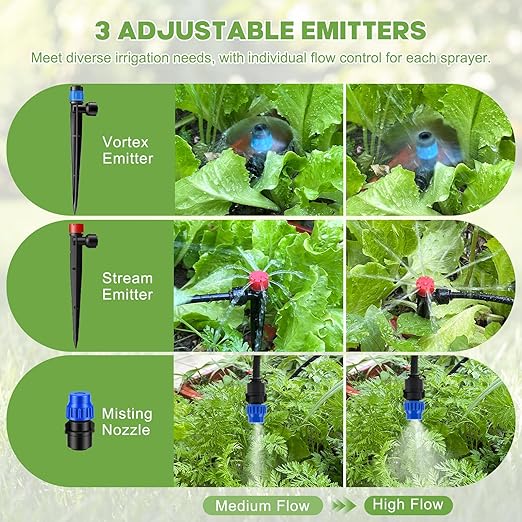 Snowtaros 240FT Quick-Connect Drip Irrigation System Automatic Garden Watering System Kit with 1/2 &amp 1/4 Fast-Lock Fittings Adjustable Sprinklers for Raised Beds Garden Greenhouse Lawn