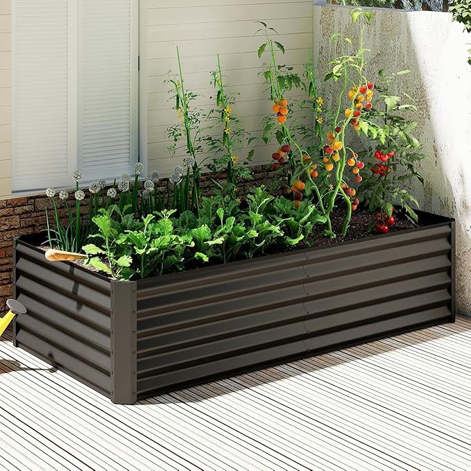 Planter Boxes Outdoor 6x3x1.5 Ft Metal Garden Raised Bed Galvanized Garden Boxes Outdoor Raised for Elevated Vegetable Flower Herbs (6x3x1.5FT-Dark Gray)