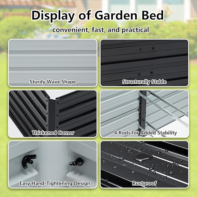 Galvanized Raised Garden Bed 6x3x2ft Outdoor Planter Box Galvanized Steel Garden Bed Kit for Vegetables Flowers Herbs and Succulents Black