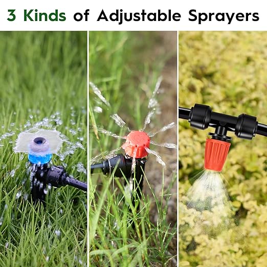 2026-Upgrade Quick-Connect Drip Irrigation System Garden Irrigation Kit with 2/5 &amp 1/4 Tubing and Adjustable Nozzles &amp Sprinklers Automatic Watering System for Garden Lawn Greenhouse