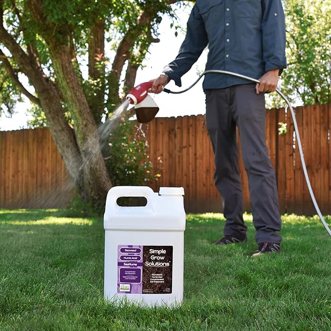 Organic Liquid Seaweed for Lawn &amp Plants - 8% Kelp Blended with Humic Acid - OMRI Organic Fertilizer Supplement Concentrated - Sea Hume- Natural Treatment for Turf Grass and Garden - Simple Lawn S