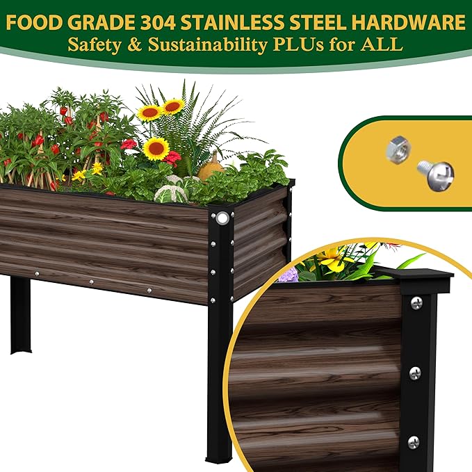 Galvanized Raised Garden Bed with Legs 48 W x 24 D x 32 H Large Metal Elevated Raised Planter Box with Drainage Gaps for Backyard Patio Balcony 507lbs Capacity Rustic