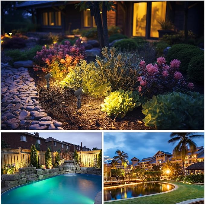 E ENERGETIC LIGHTING LED Landscape Lights with Connectors 12V Low Voltage Warm White 3000k 4W 175LM Outdoor Waterproof Garden Pathway Lights Wall Tree Flag Spotlights with Spike Stand 10 Pack