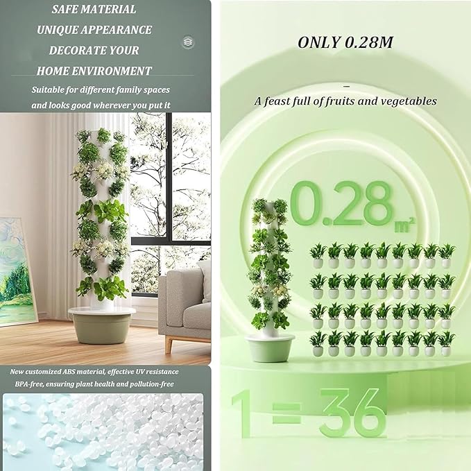 Hydroponic Tower Hydroponics Growing System Tower Vertical Garden Planter Indoor Smart Garden Kit Hydroponics Growing System Kit Tower with Pump and Grow Light 7Layer