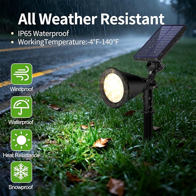 Solar Spot Lights Outdoor Waterproof 18 LED Solar Powered Landscape Lighting Low Voltage Auto On/Off for Garden Yard Tree Flag Wall Pathway 4 Pack