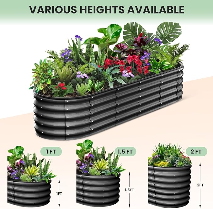 6x3x1FT Galvanized Raised Garden Beds Large Raised Beds for Gardening Above Ground Garden Bed Outdoor Metal Planter Boxes Outdoor for Vegetables Flowers Fruits Dark Grey 2 Pcs