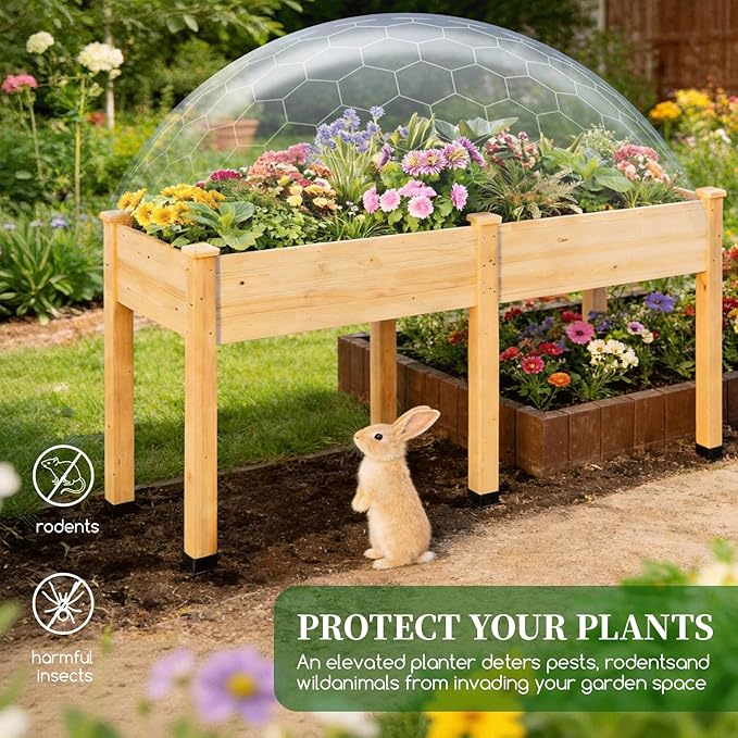Wood Raised Garden Bed 72x24x30in Elevated Wooden Planter Box with Legs Standing Growing Bed for Backyard Patio Balcony with Bed Liner 200 Pound Capacity