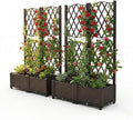 Set of 2 Trellis Planter Box with Self Watering System Outdoor Raised Garden Bed for Climbing Plants Flowers Vegetables Modular Rattan Style Garden Planter with Diamond Lattice Brown