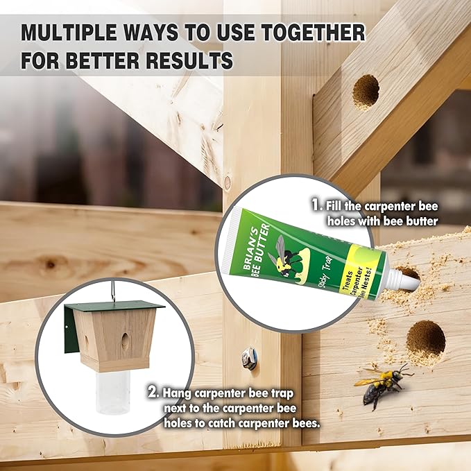 Carpenter Bee Trap for Outside - Green Pentroof Shed Style Nature Hanging Wood Carpenter Bee Traps Outdoor - Best Bee Trap - Insect Traps with Removable Vault (1 Pack)