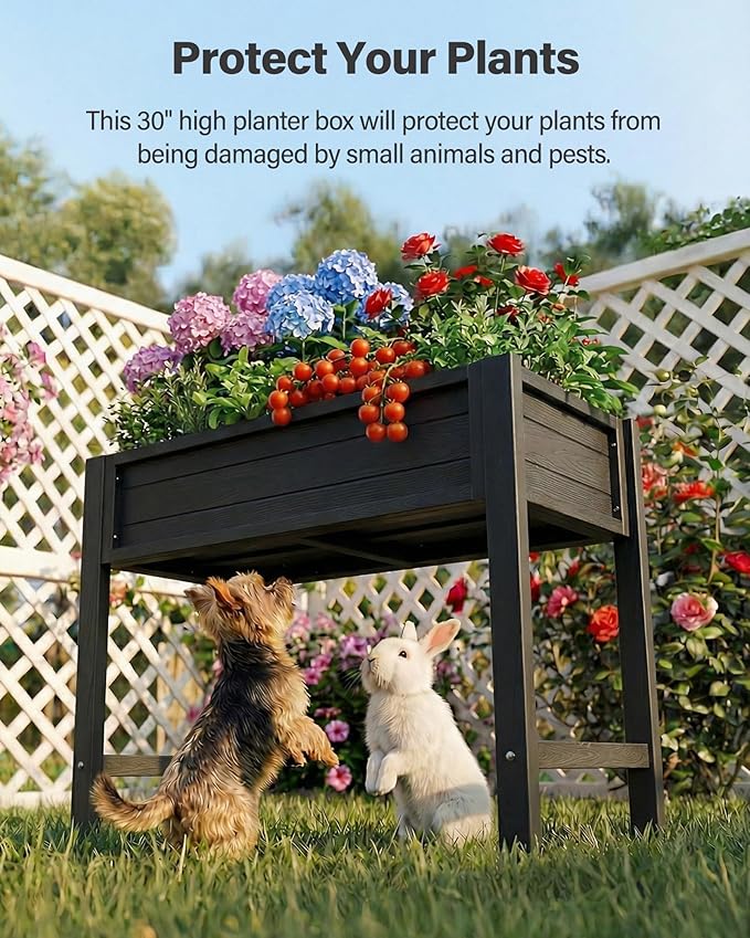 YEFU HIPS Raised Garden Bed: 34x30x18in Child Safe Raised Garden Beds Outdoor for Family Gardening - Organic Herb Vegetable Flower Planter Boxes Outdoor with Legs Kit for Patio Backyard (Black)