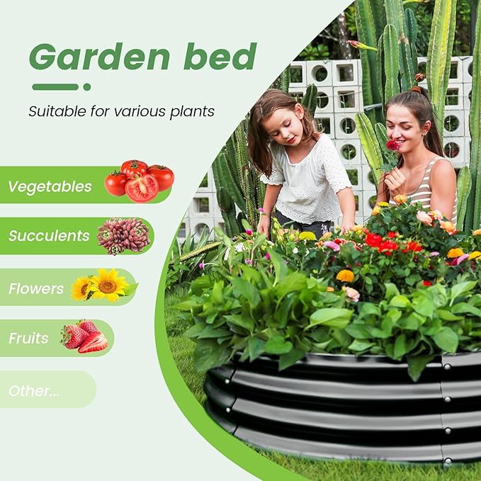 Land Guard 3×3×1ft Galvanized Raised Garden Bed Kit Round Galvanized Planter Raised Garden Boxes Outdoor Large Metal Raised Garden Beds for Vegetables Grey