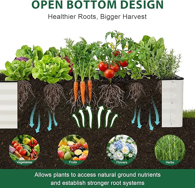 Galvanized Raised Garden Bed – 1 Pack 8x2x1 Ft Patented Leak-Proof Planter Box Outdoor Gardening Metal Raised Garden Beds Kits for Veggies Herbs &amp Flowers (White)