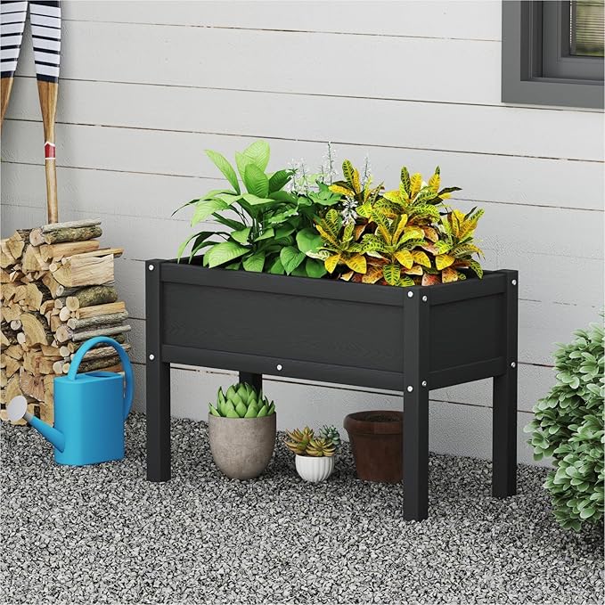 Small HDPE Raised Garden Bed Elevated Planter Box with Legs Outdoor All-Weather Planter Raised Beds for Seeds Herbs Flowers Vegetables (Black)