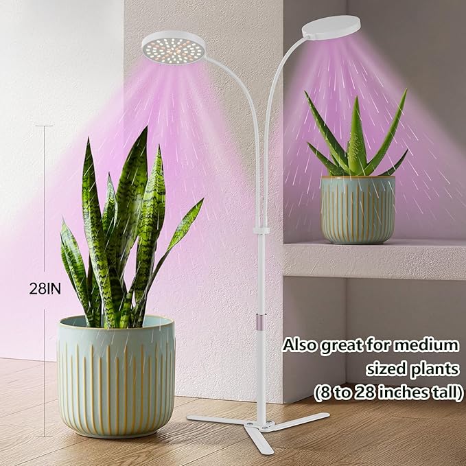 Super-Energy Tabletop LED Grow Lights 9.8-32Height Adjustable for Indoor Small/Medium Plants 6000K Full Spectrum with 3 Dimmable Model Auto On Off Timing 3 9 12Hrs 5 Brightness(Puck White)