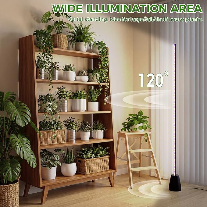 Grow Lights for Indoor Plants with Timer 60 Inch Vertical Grow Light Full Spectrum 192 LEDs 24W with 3/6/12H Auto On/Off Remote 3 Light Modes 5-Level Dimmable Standing Plant Lamp