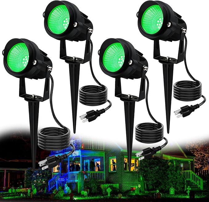 Green Outdoor LED Spot Lights for Yard &amp Garden – 12W Landscape Lighting Christmas &amp Holiday Decor Adjustable Beam4Pack